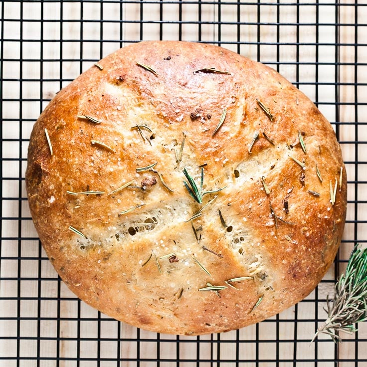 Rustic No-Knead Rosemary Garlic Bread